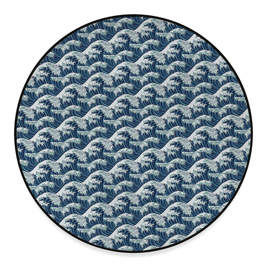 The Great Kanagawa Wave Pattern Print Round Floor Mat