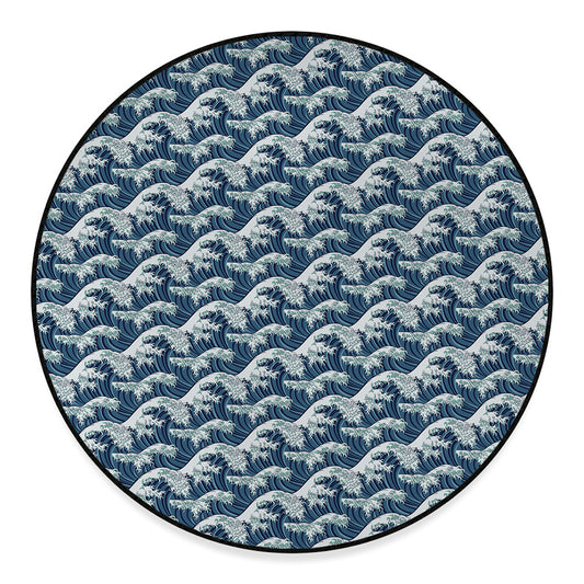 The Great Kanagawa Wave Pattern Print Round Floor Mat