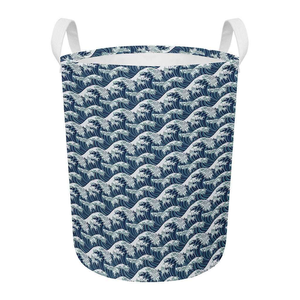 The Great Kanagawa Wave Pattern Print Round Laundry Basket