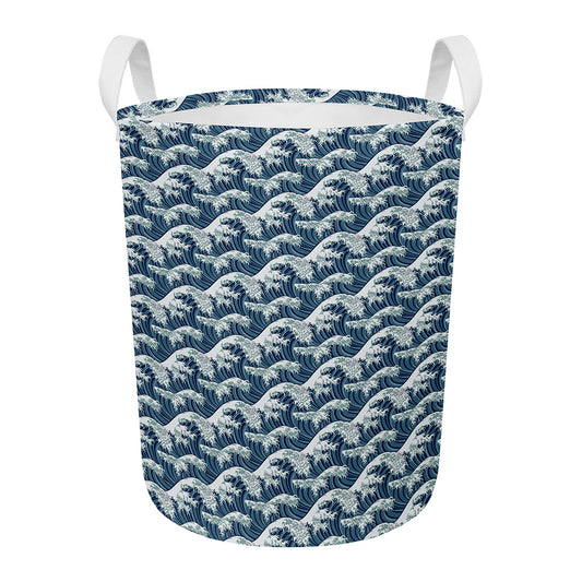 The Great Kanagawa Wave Pattern Print Round Laundry Basket