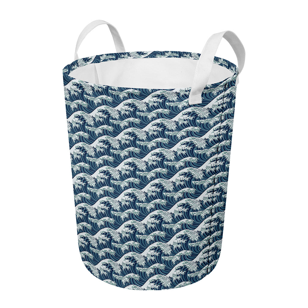 The Great Kanagawa Wave Pattern Print Round Laundry Basket