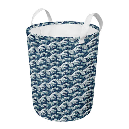 The Great Kanagawa Wave Pattern Print Round Laundry Basket