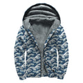 The Great Kanagawa Wave Pattern Print Sherpa Lined Zip Up Hoodie