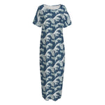 The Great Kanagawa Wave Pattern Print Short Sleeve Long Nightdress