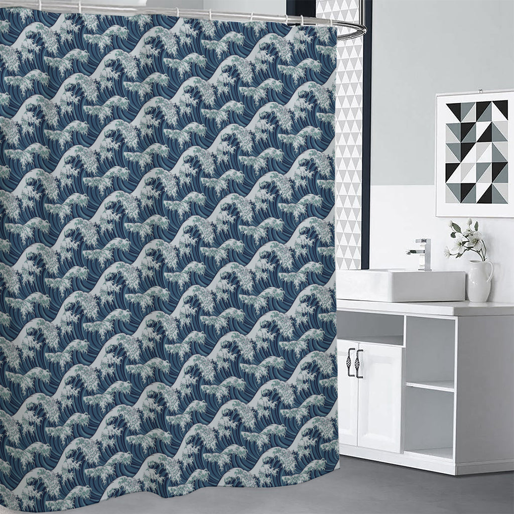 The Great Kanagawa Wave Pattern Print Shower Curtain