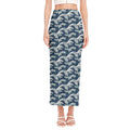 The Great Kanagawa Wave Pattern Print Side Slit Maxi Skirt