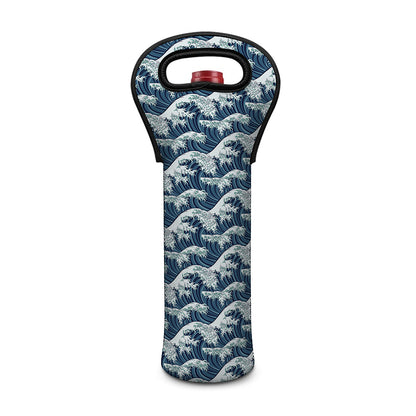 The Great Kanagawa Wave Pattern Print Single Neoprene Wine Tote