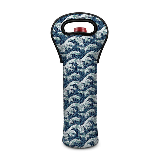 The Great Kanagawa Wave Pattern Print Single Neoprene Wine Tote