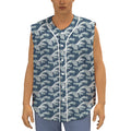 The Great Kanagawa Wave Pattern Print Sleeveless Baseball Jersey