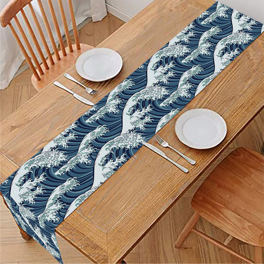 The Great Kanagawa Wave Pattern Print Table Runner