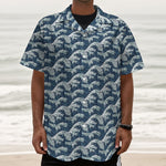 The Great Kanagawa Wave Pattern Print Textured Short Sleeve Shirt