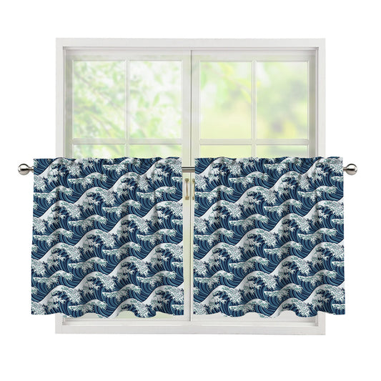 The Great Kanagawa Wave Pattern Print Tier Curtains
