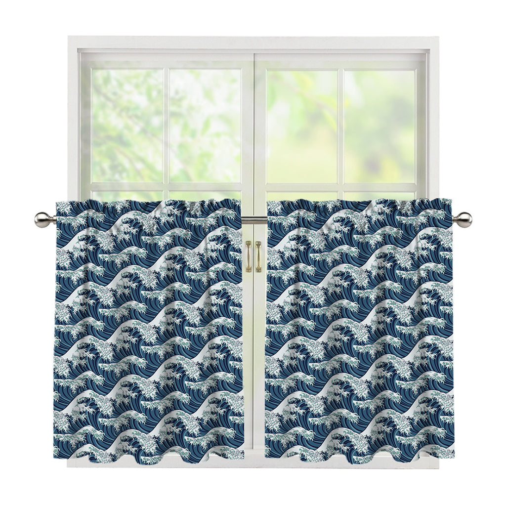 The Great Kanagawa Wave Pattern Print Tier Curtains
