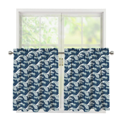 The Great Kanagawa Wave Pattern Print Tier Curtains