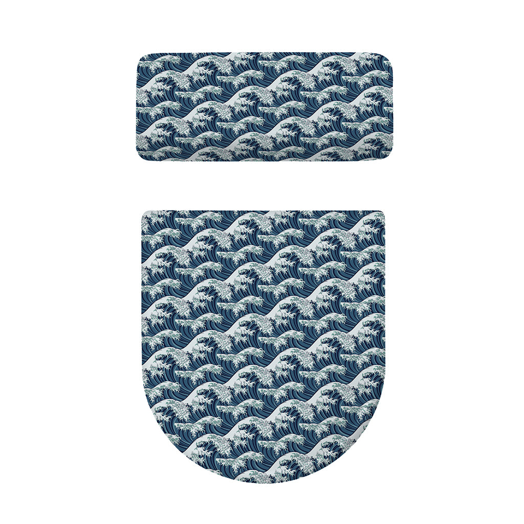 The Great Kanagawa Wave Pattern Print Toilet Lid And Tank Cover Set