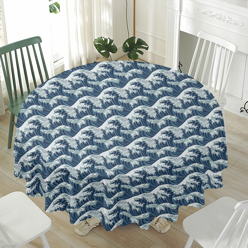 The Great Kanagawa Wave Pattern Print Waterproof Round Tablecloth