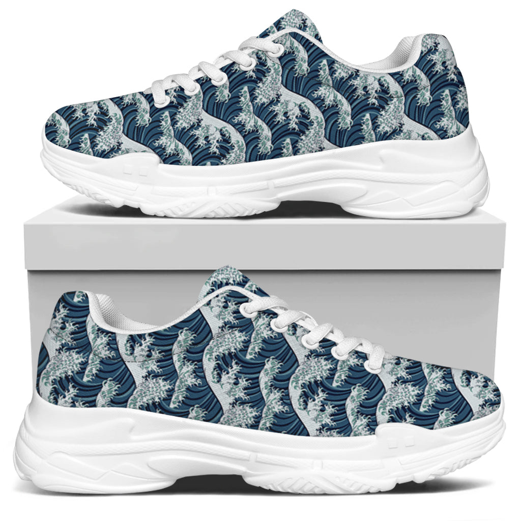 The Great Kanagawa Wave Pattern Print White Chunky Shoes