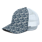 The Great Kanagawa Wave Pattern Print White Mesh Trucker Cap
