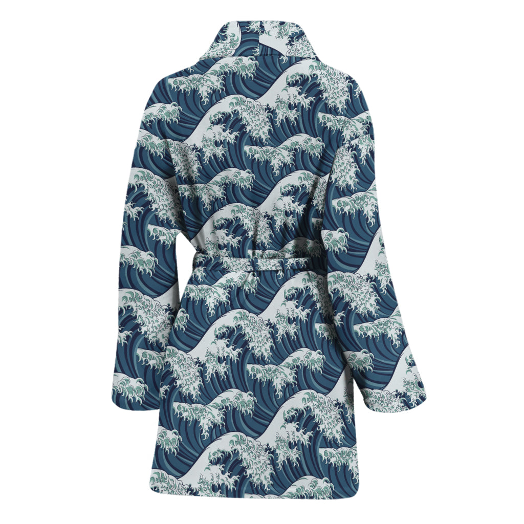 The Great Kanagawa Wave Pattern Print Women's Bathrobe