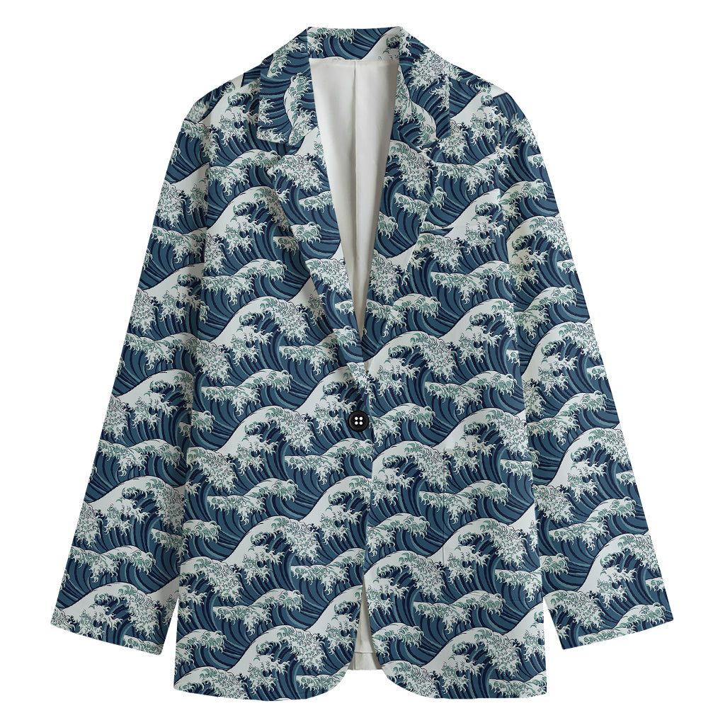 The Great Kanagawa Wave Pattern Print Women's Blazer