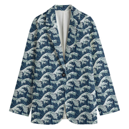 The Great Kanagawa Wave Pattern Print Women's Blazer