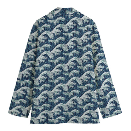 The Great Kanagawa Wave Pattern Print Women's Blazer