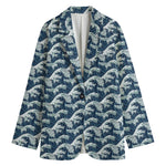 The Great Kanagawa Wave Pattern Print Women's Cotton Blazer