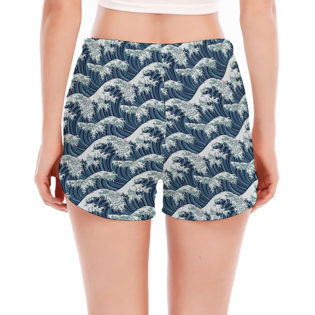 The Great Kanagawa Wave Pattern Print Women's Split Running Shorts