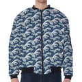 The Great Kanagawa Wave Pattern Print Zip Sleeve Bomber Jacket