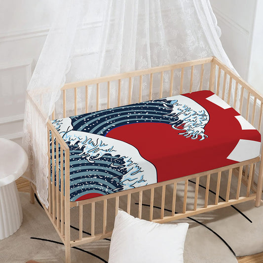 The Great Kanagawa Wave Print Baby Crib Sheet