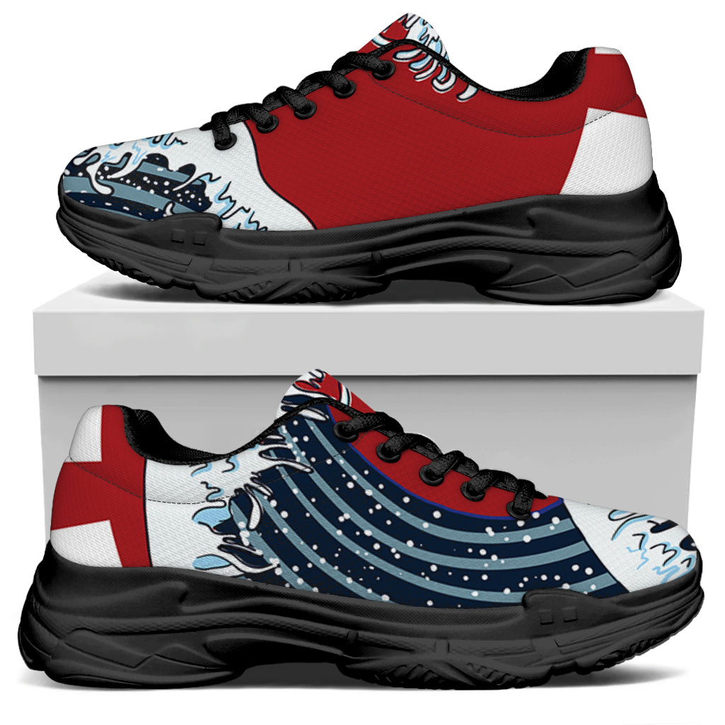 The Great Kanagawa Wave Print Black Chunky Shoes