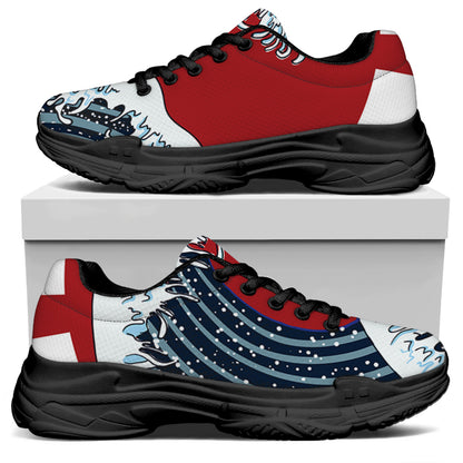 The Great Kanagawa Wave Print Black Chunky Shoes