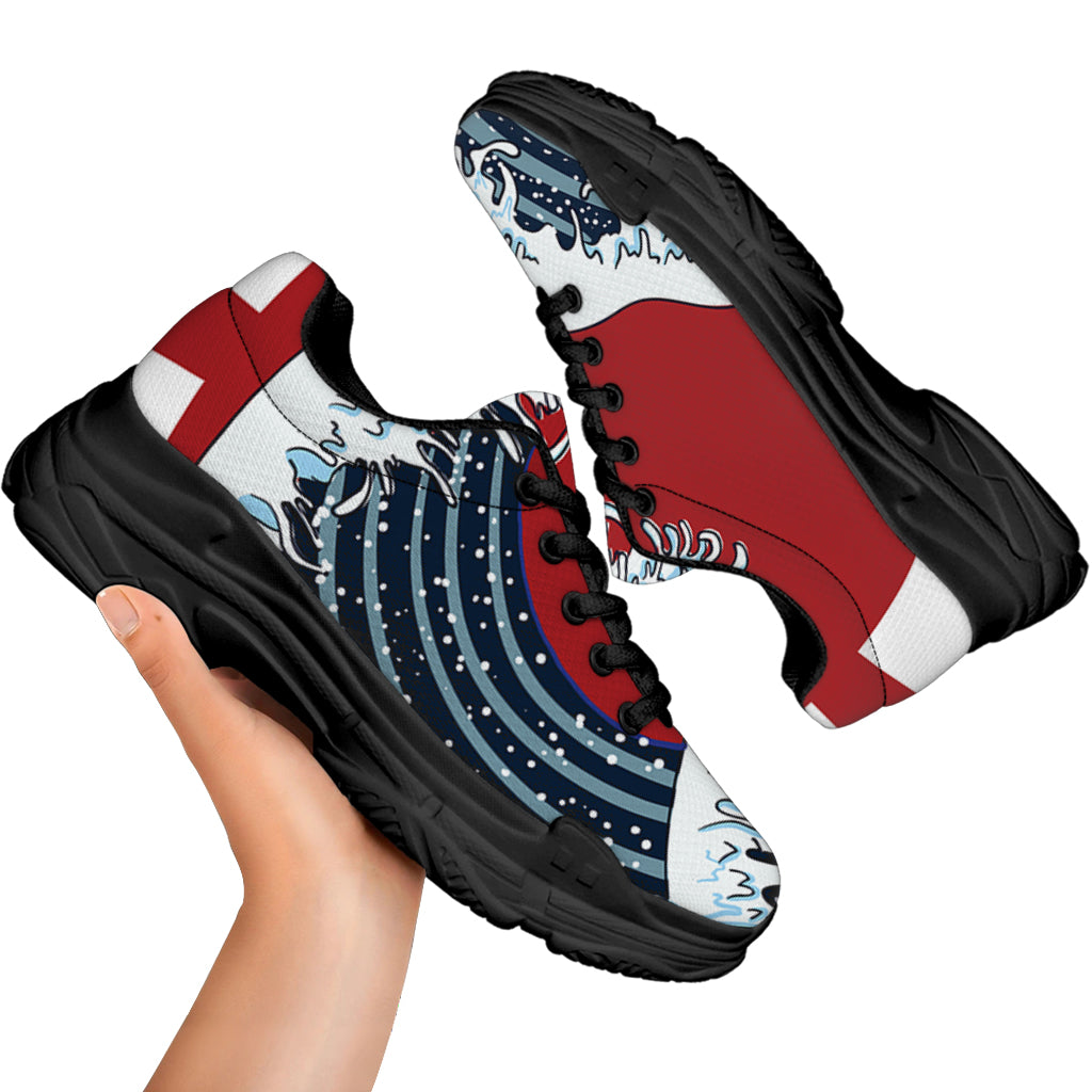 The Great Kanagawa Wave Print Black Chunky Shoes