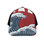The Great Kanagawa Wave Print Black Mesh Trucker Cap