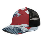 The Great Kanagawa Wave Print Black Mesh Trucker Cap
