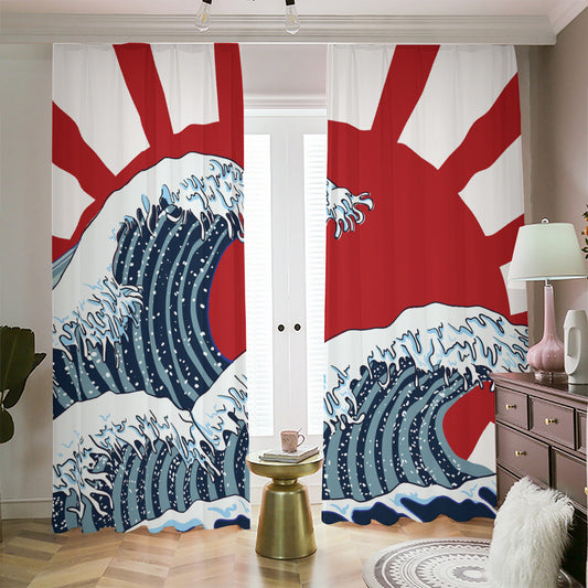 The Great Kanagawa Wave Print Blackout Pencil Pleat Curtains