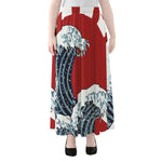 The Great Kanagawa Wave Print Chiffon Maxi Skirt
