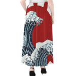 The Great Kanagawa Wave Print Chiffon Maxi Skirt
