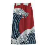 The Great Kanagawa Wave Print Cotton Front Slit Maxi Skirt