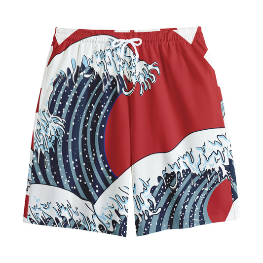 The Great Kanagawa Wave Print Cotton Shorts