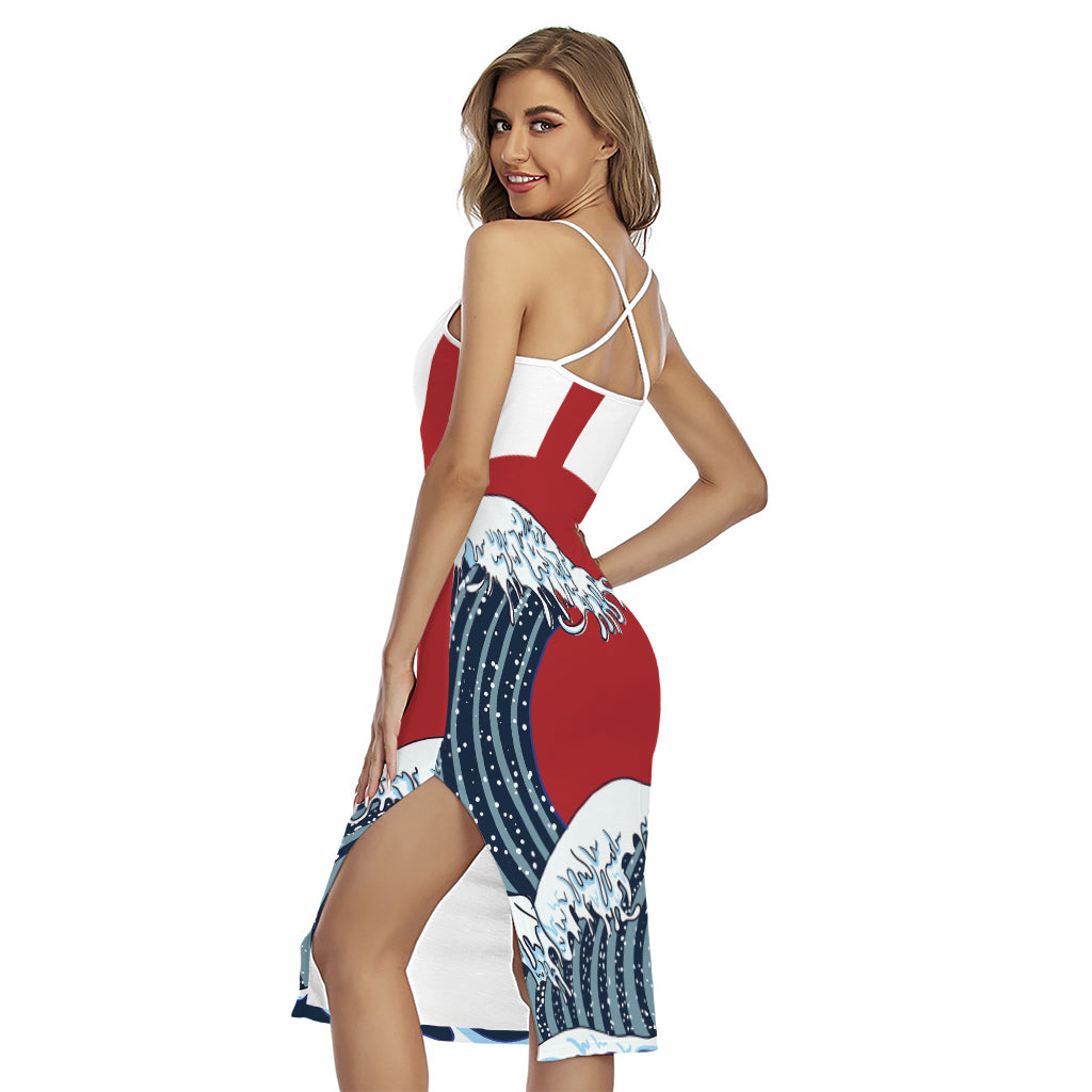 The Great Kanagawa Wave Print Cross Back Cami Dress