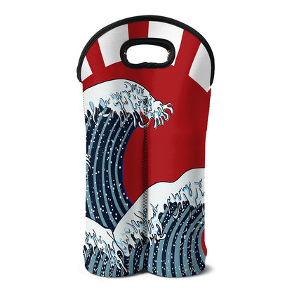 The Great Kanagawa Wave Print Double Neoprene Wine Tote
