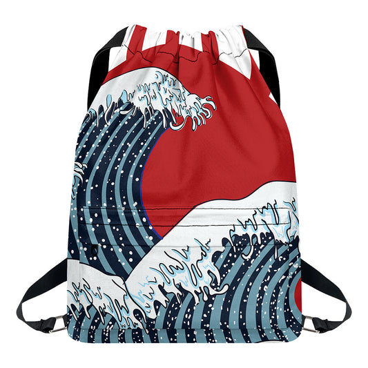 The Great Kanagawa Wave Print Drawstring Backpack