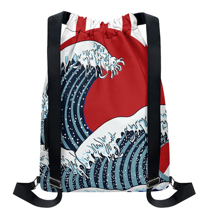 The Great Kanagawa Wave Print Drawstring Backpack