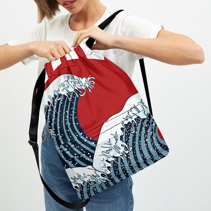 The Great Kanagawa Wave Print Drawstring Backpack
