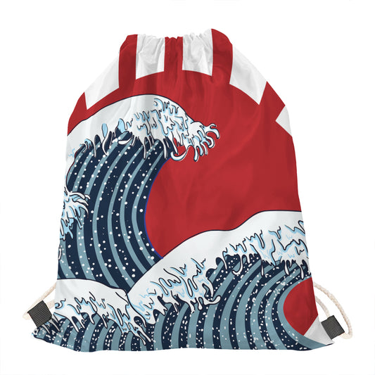 The Great Kanagawa Wave Print Drawstring Bag