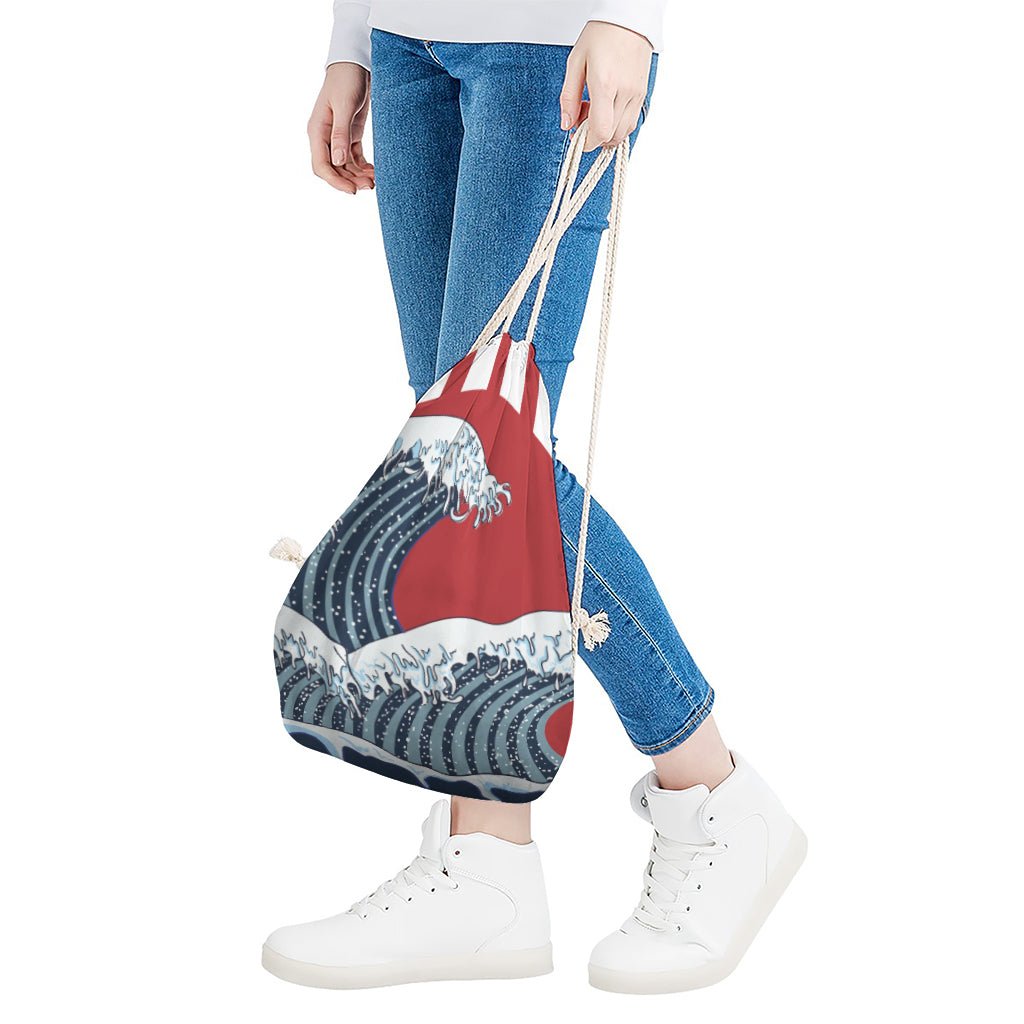The Great Kanagawa Wave Print Drawstring Bag