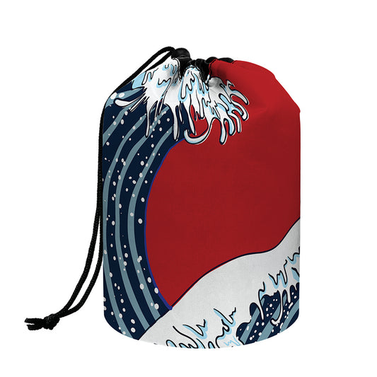The Great Kanagawa Wave Print Drawstring Makeup Bag