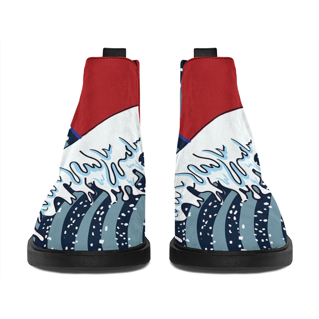 The Great Kanagawa Wave Print Flat Ankle Boots