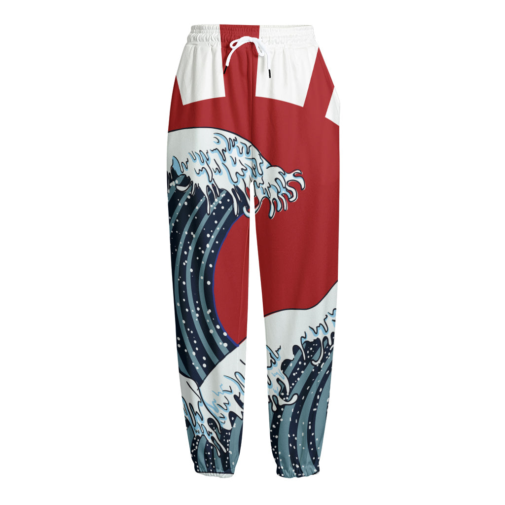 The Great Kanagawa Wave Print Fleece Lined Knit Pants